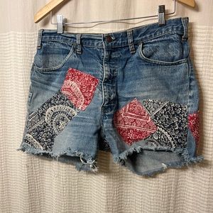 Vintage Rare orange tab Levi’s bandana patchwork shorts